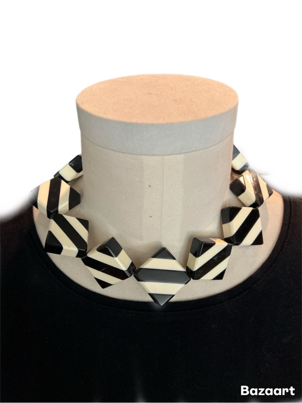 Black and White Striped Geometric Statement Necklace